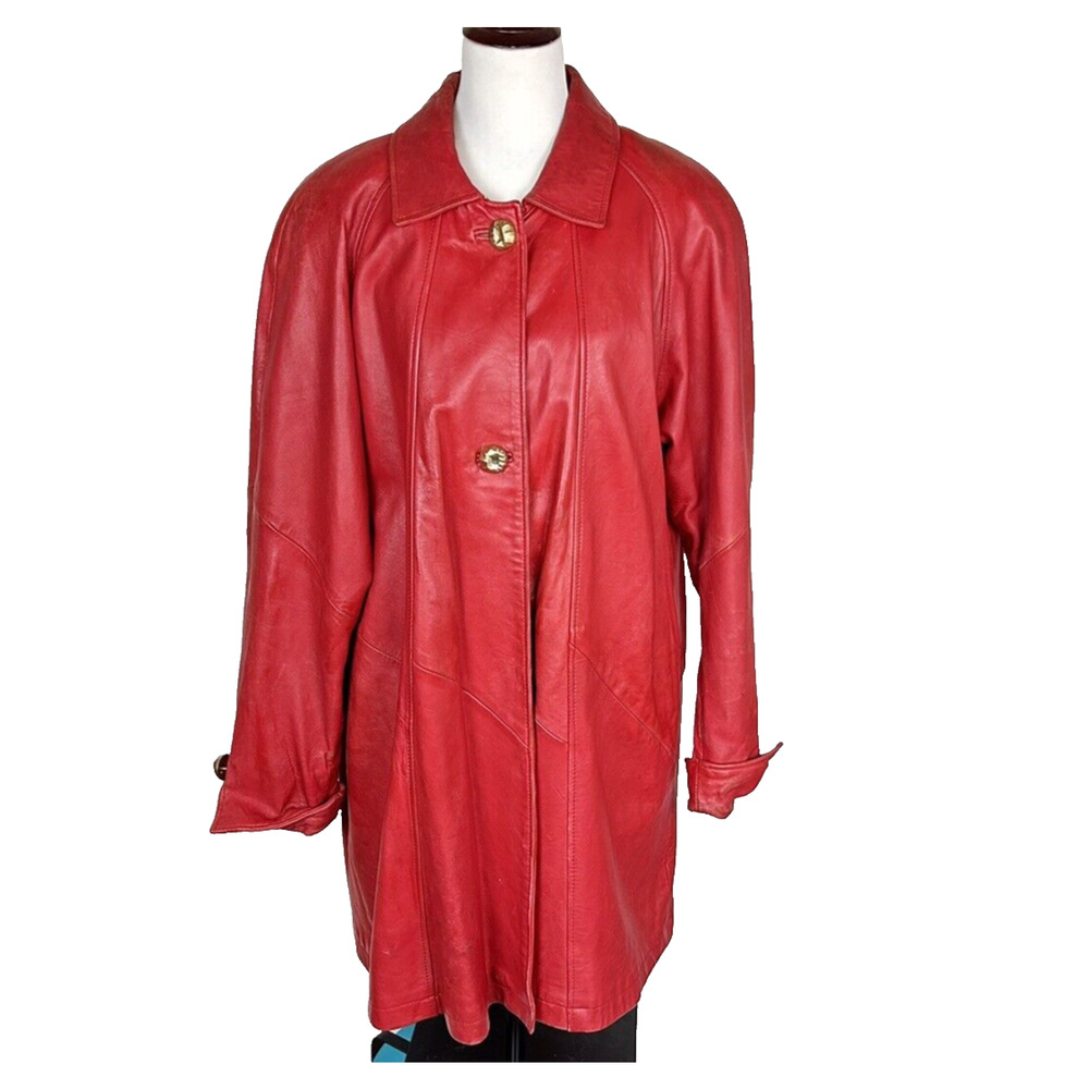 Vintage 1970s Retro SIENA STUDIO Red Leather Womens Coat Jacket Size Large